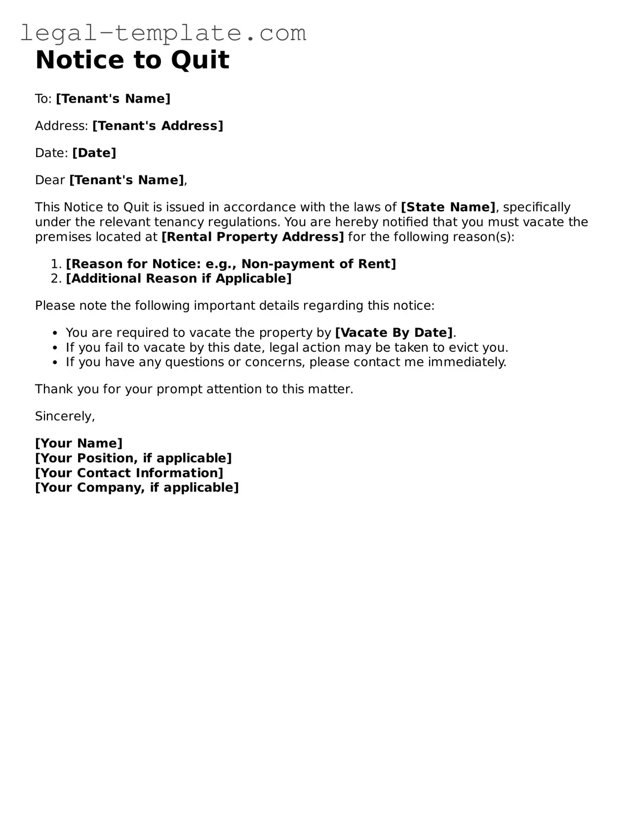 Printable Notice to Quit Template