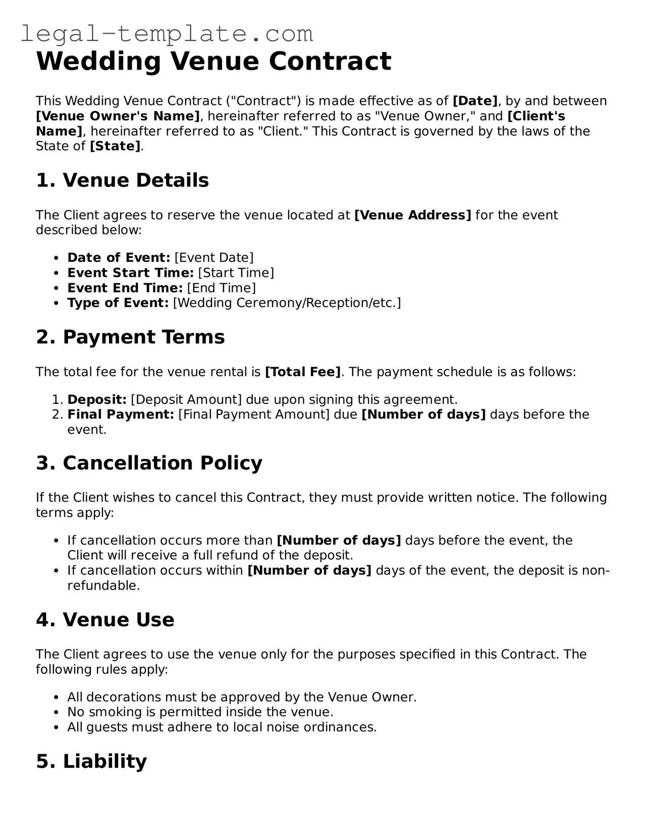 Printable Wedding Venue Contract Template