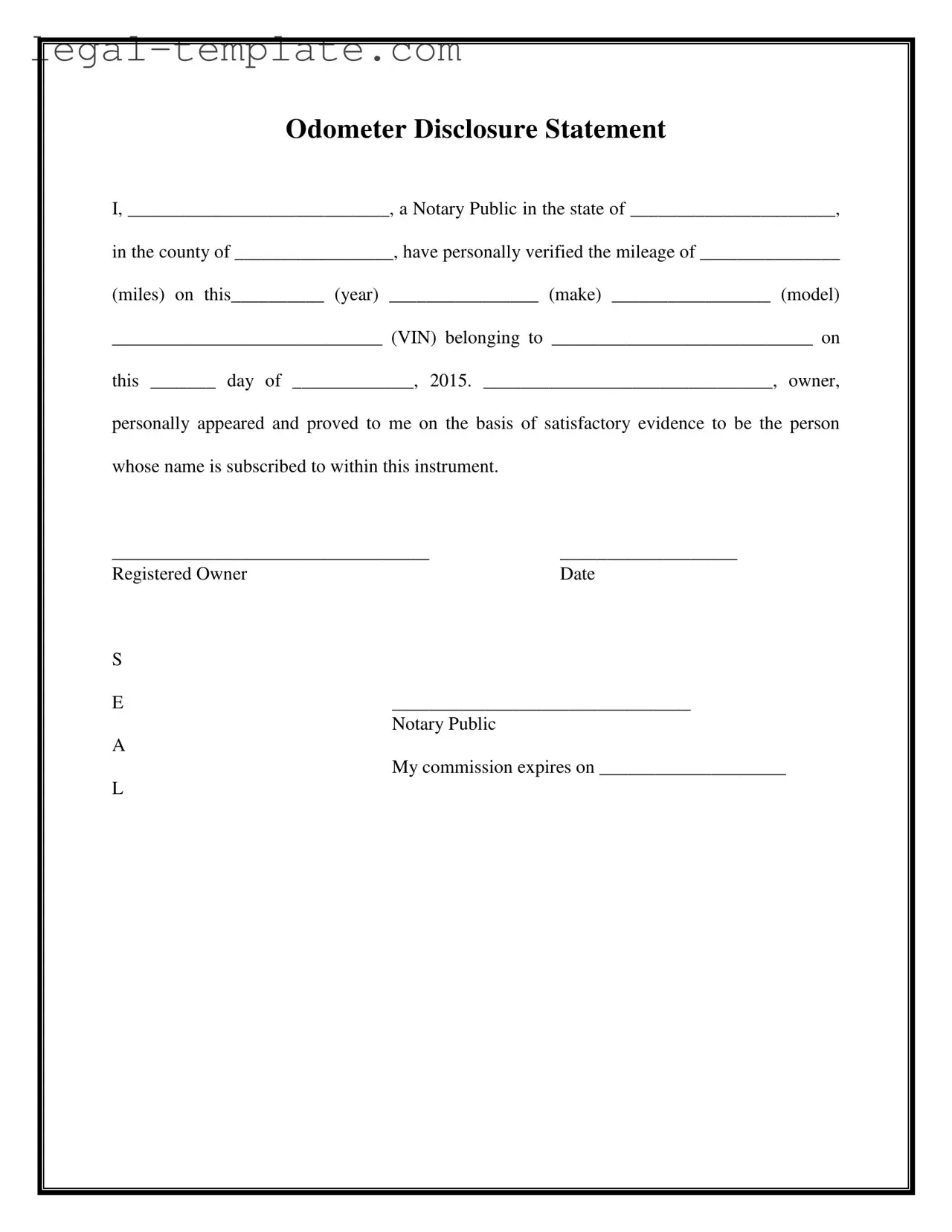 Free Notarized Odometer Statement Template in PDF