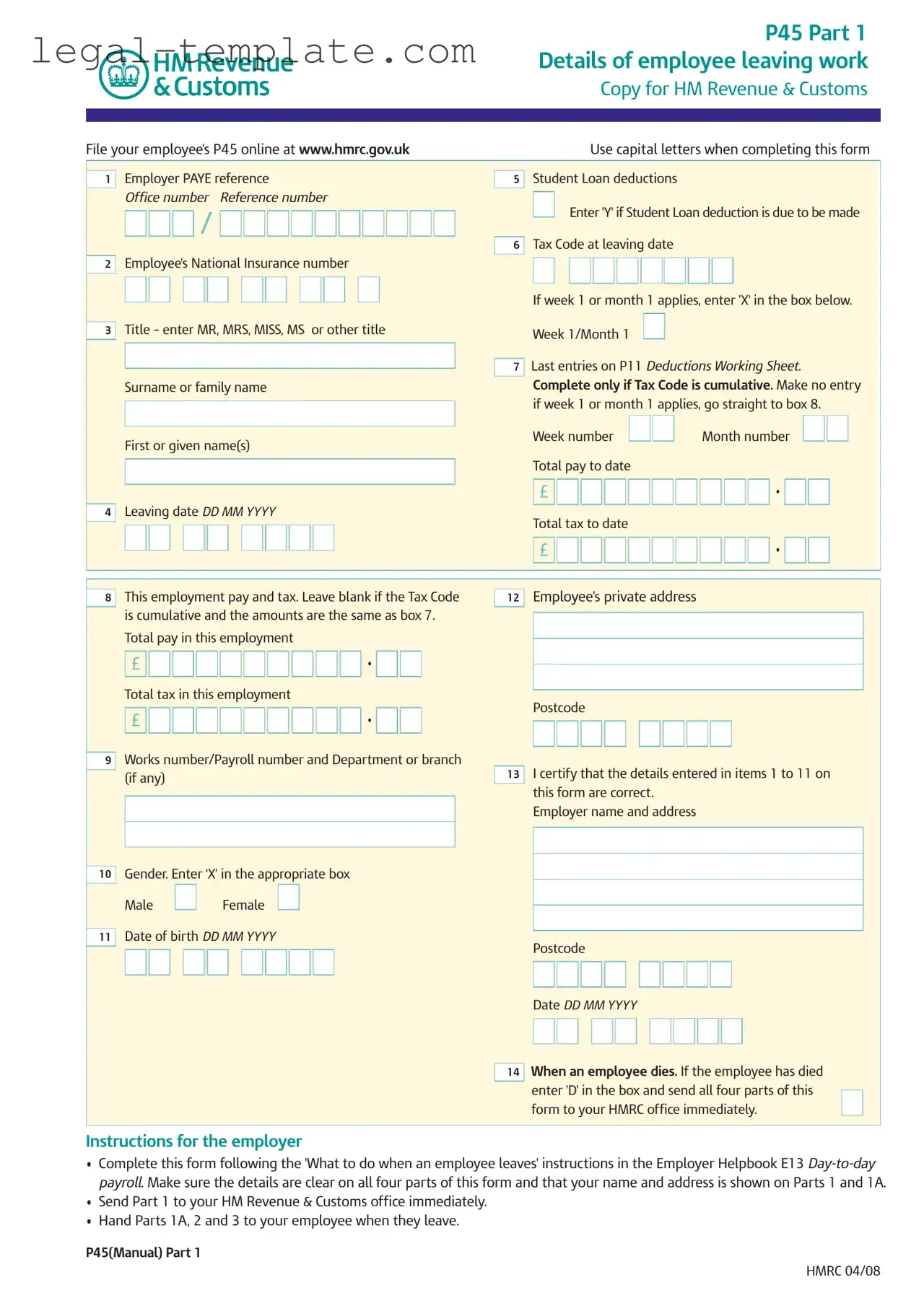 Free P 45 It Template in PDF
