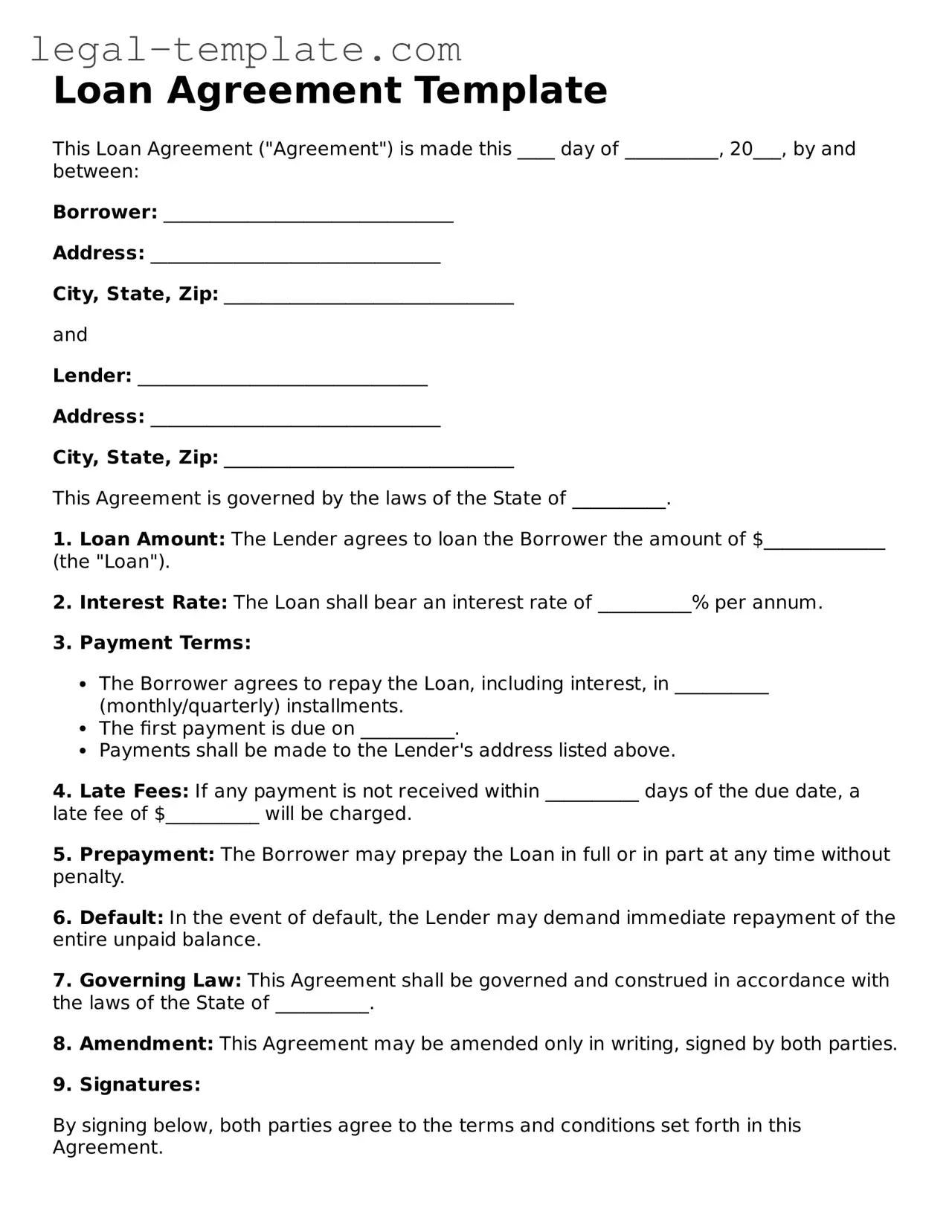 Printable Loan Agreement Template