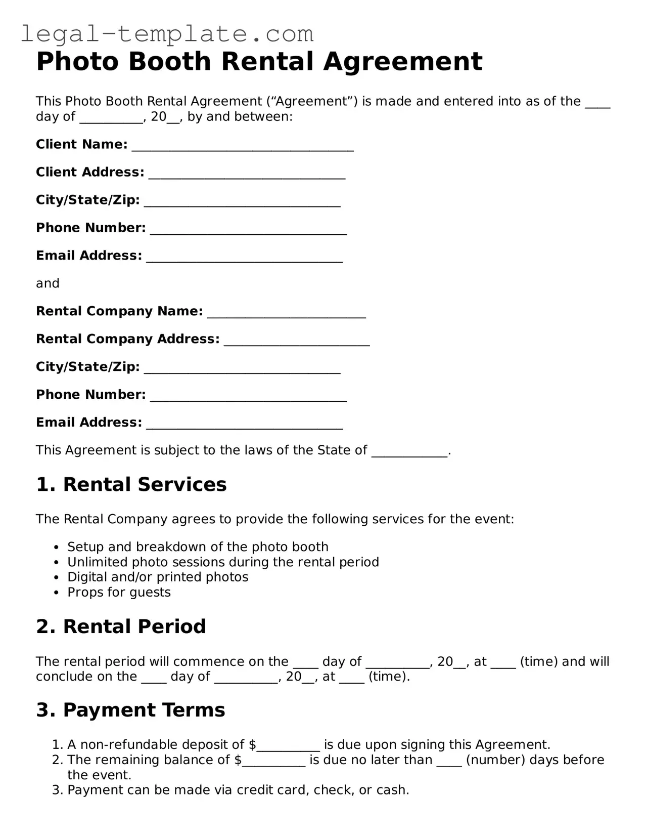 Printable Photo Booth Rental Agreement Template