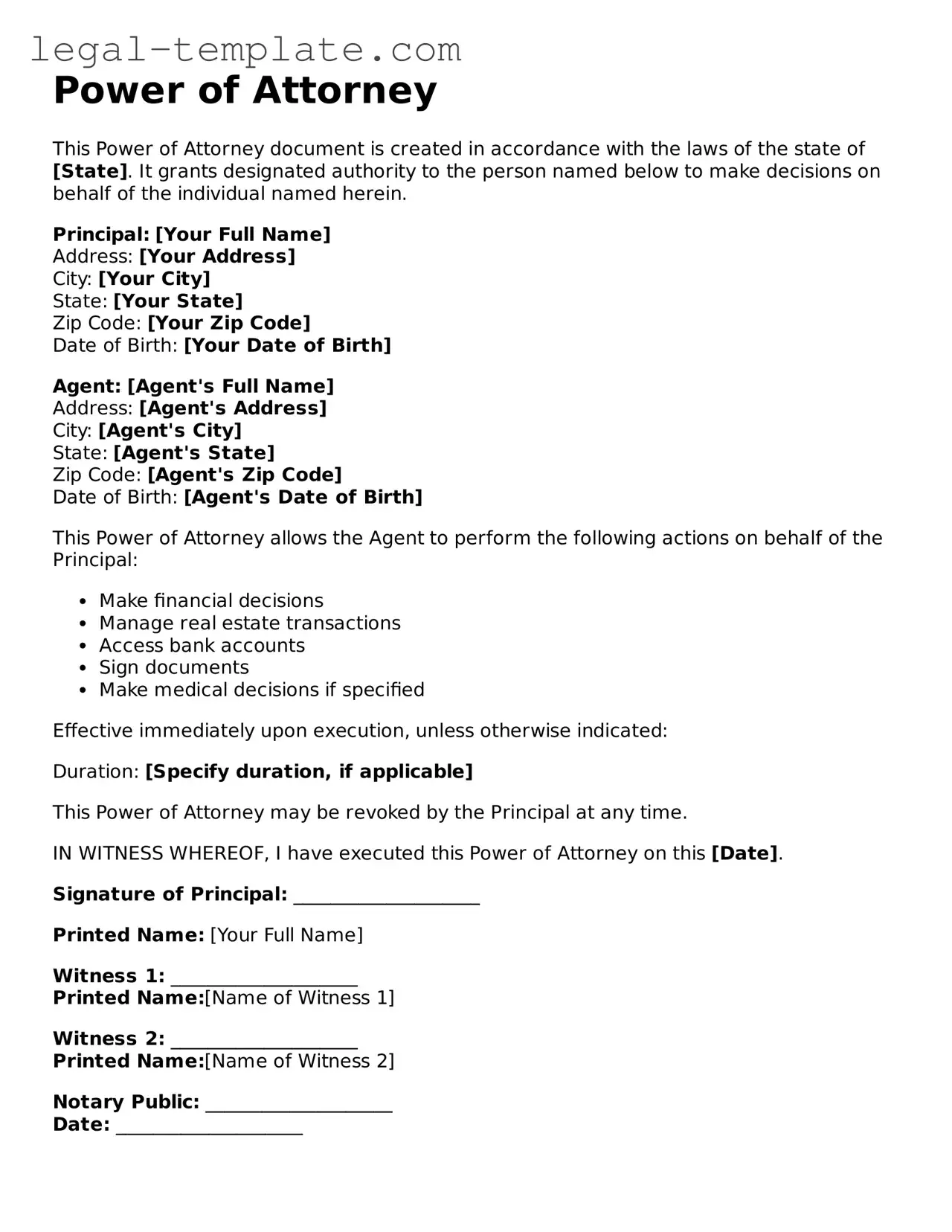 Printable Power of Attorney Template