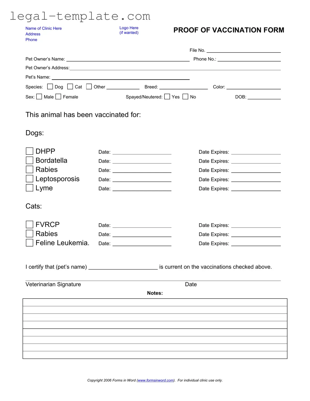 Free Proof Of Vaccination Dog Template in PDF