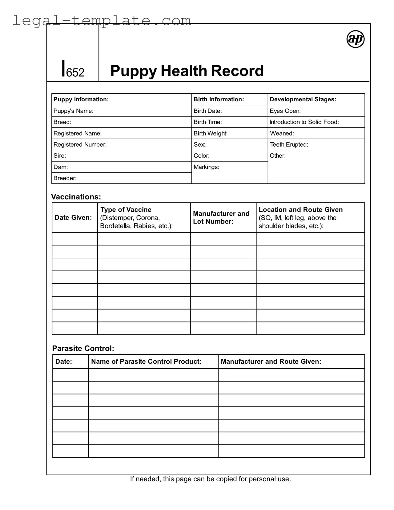Free Puppy Health Record Template in PDF