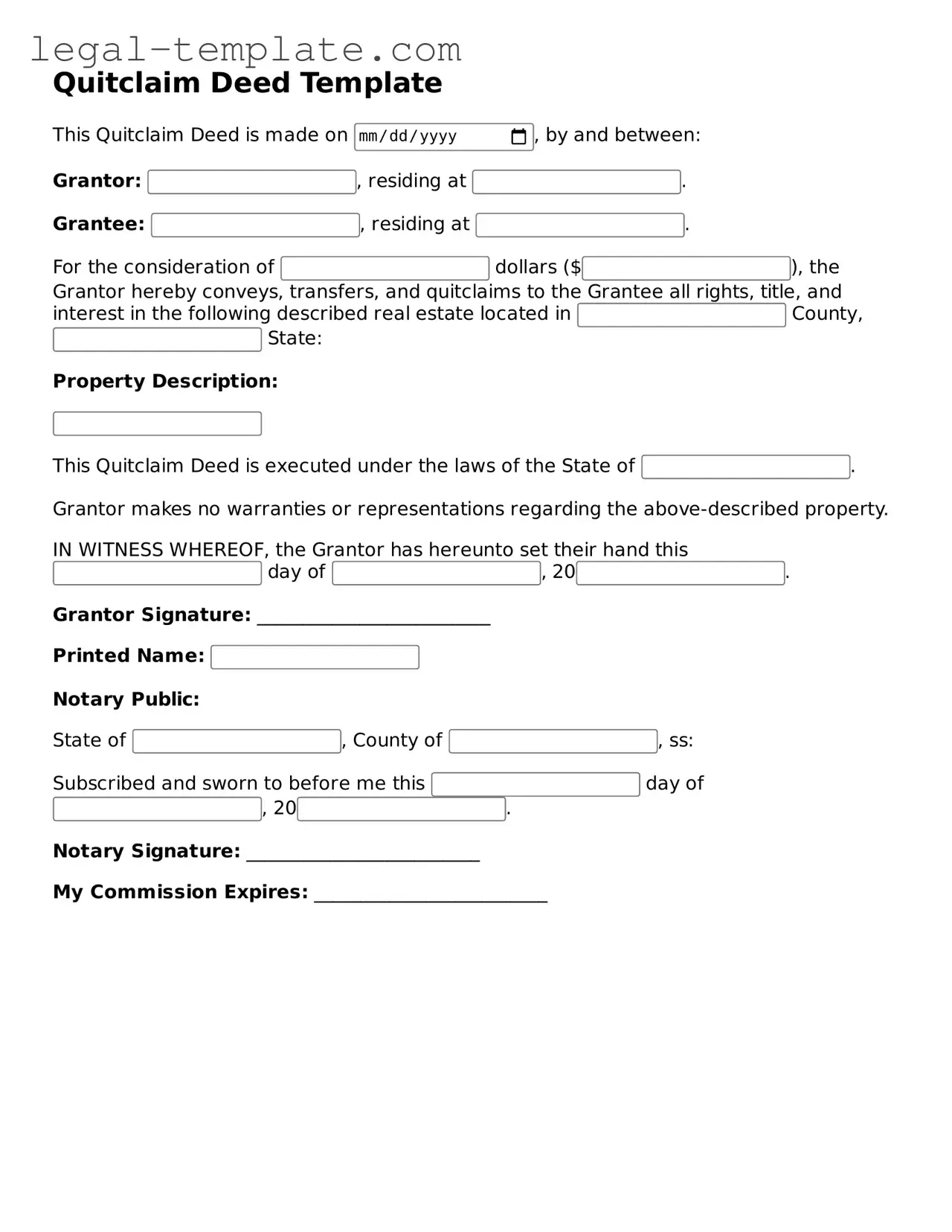 Printable Quitclaim Deed Template