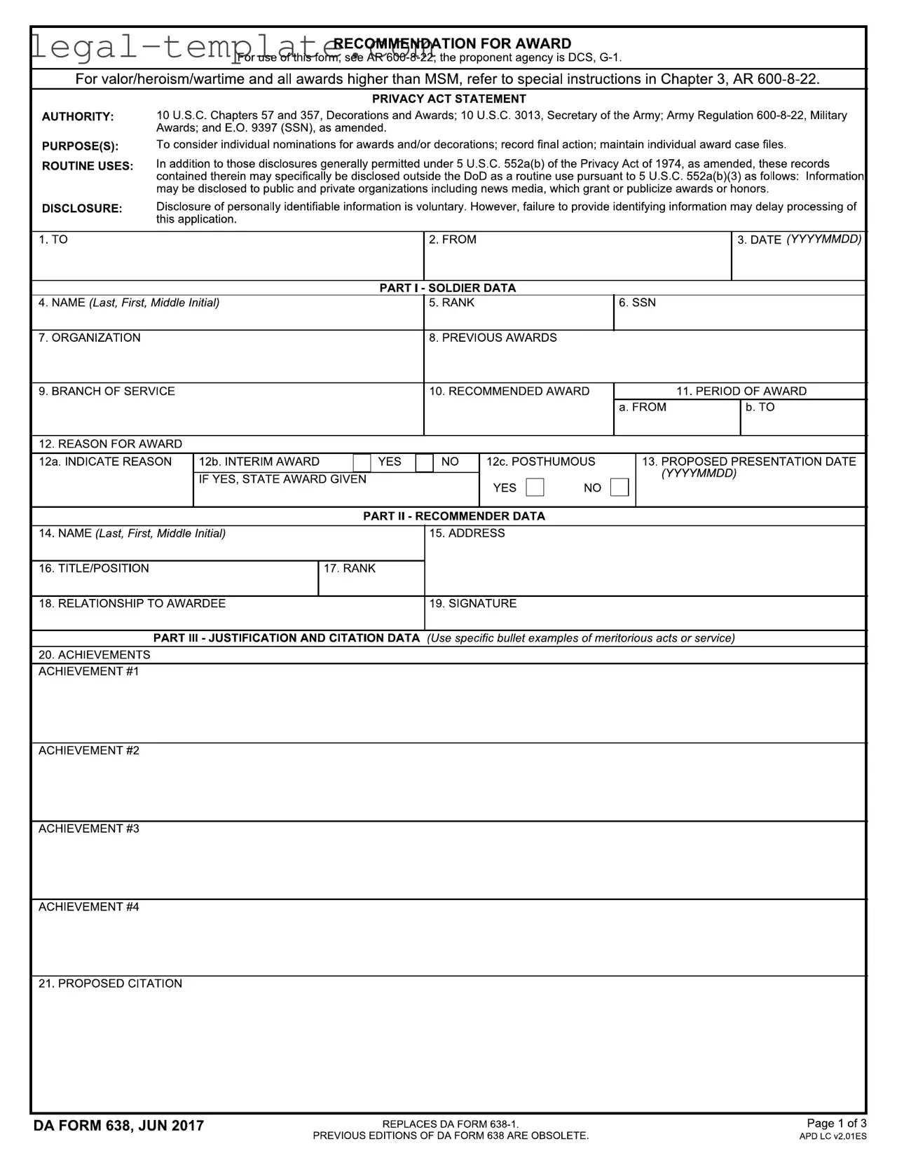 Free Da 638 Template in PDF