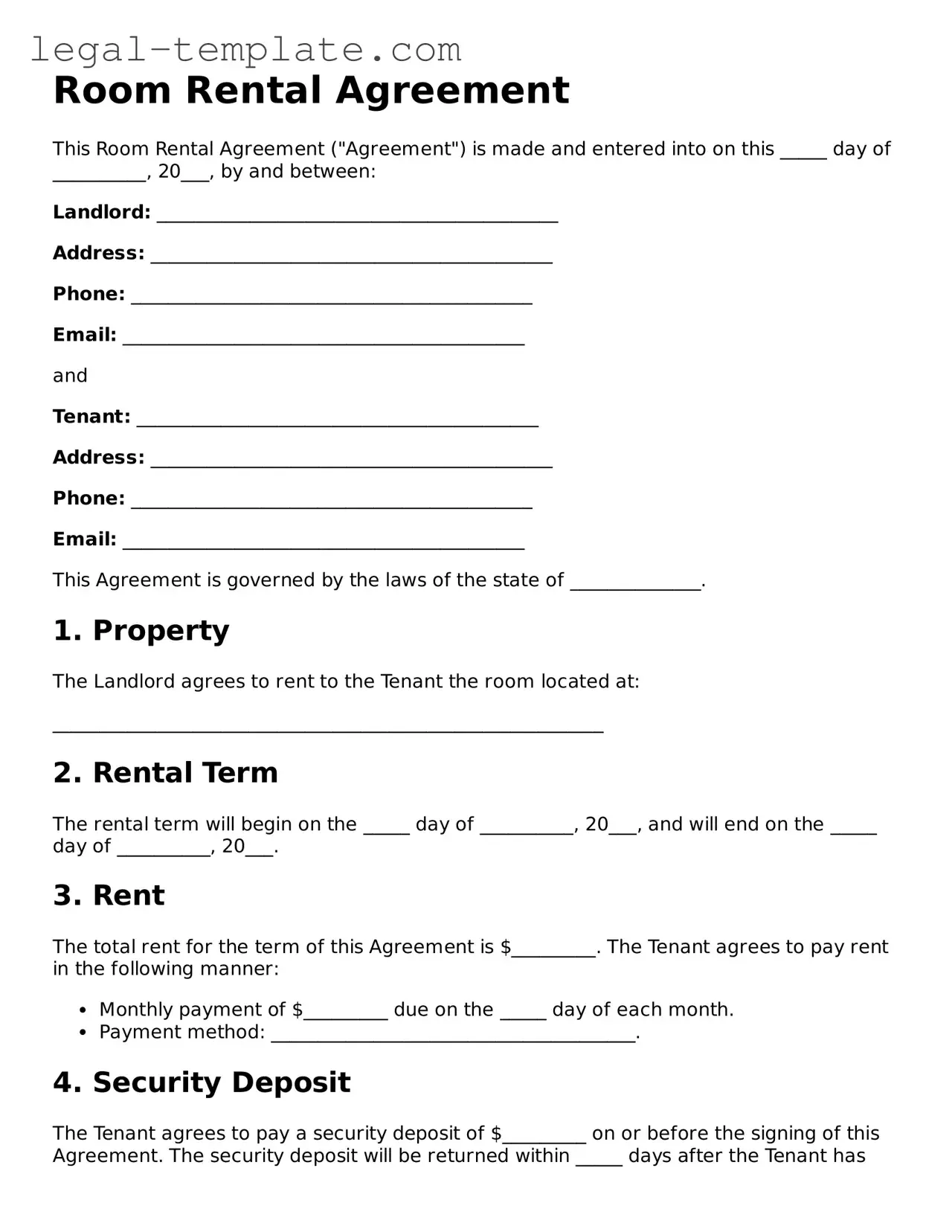 Printable Room Rental Agreement Template