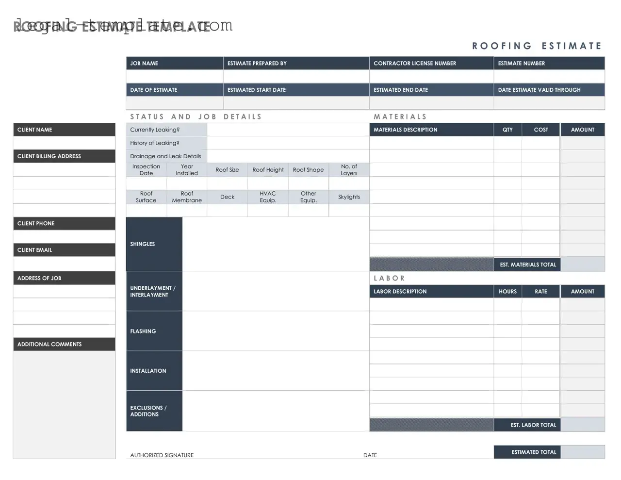 Free Roofing Estimate Template in PDF