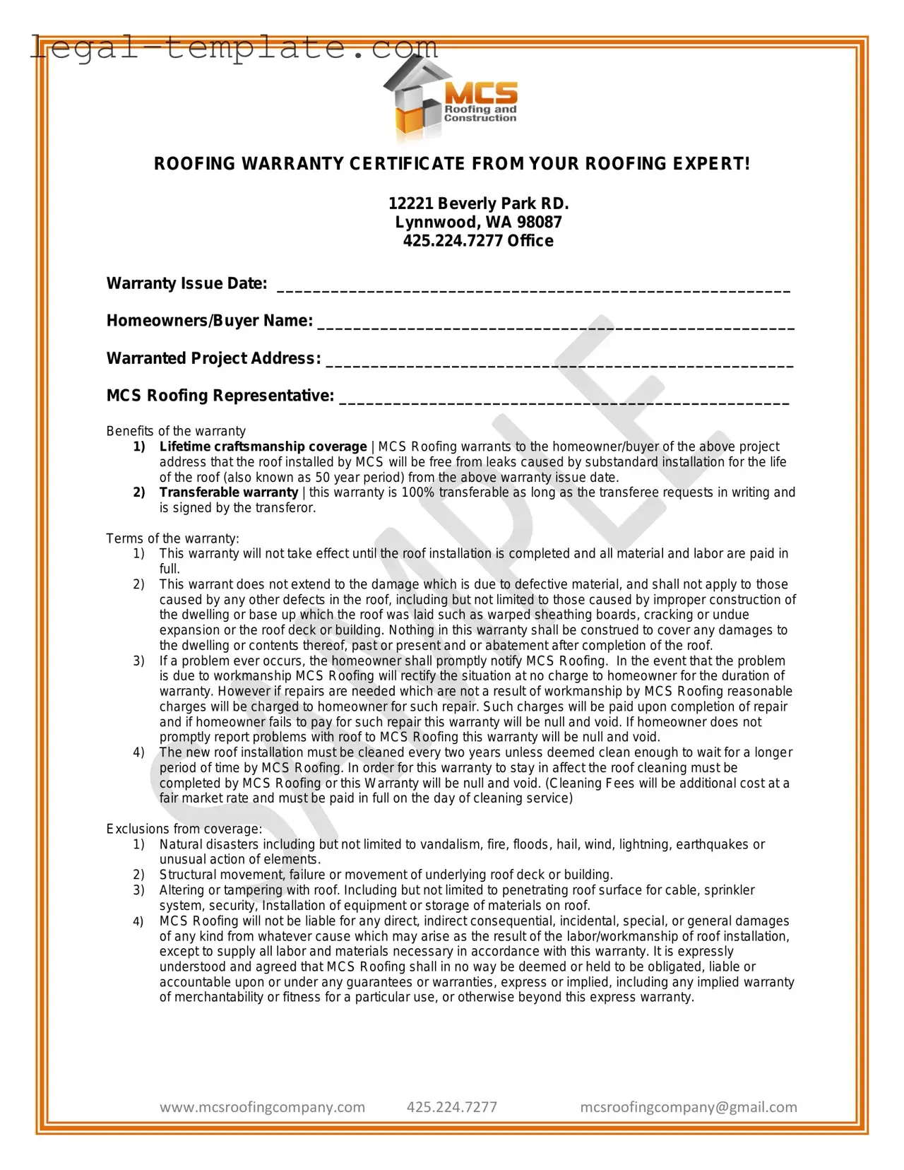Free Roofing Warranty Certificate Template in PDF