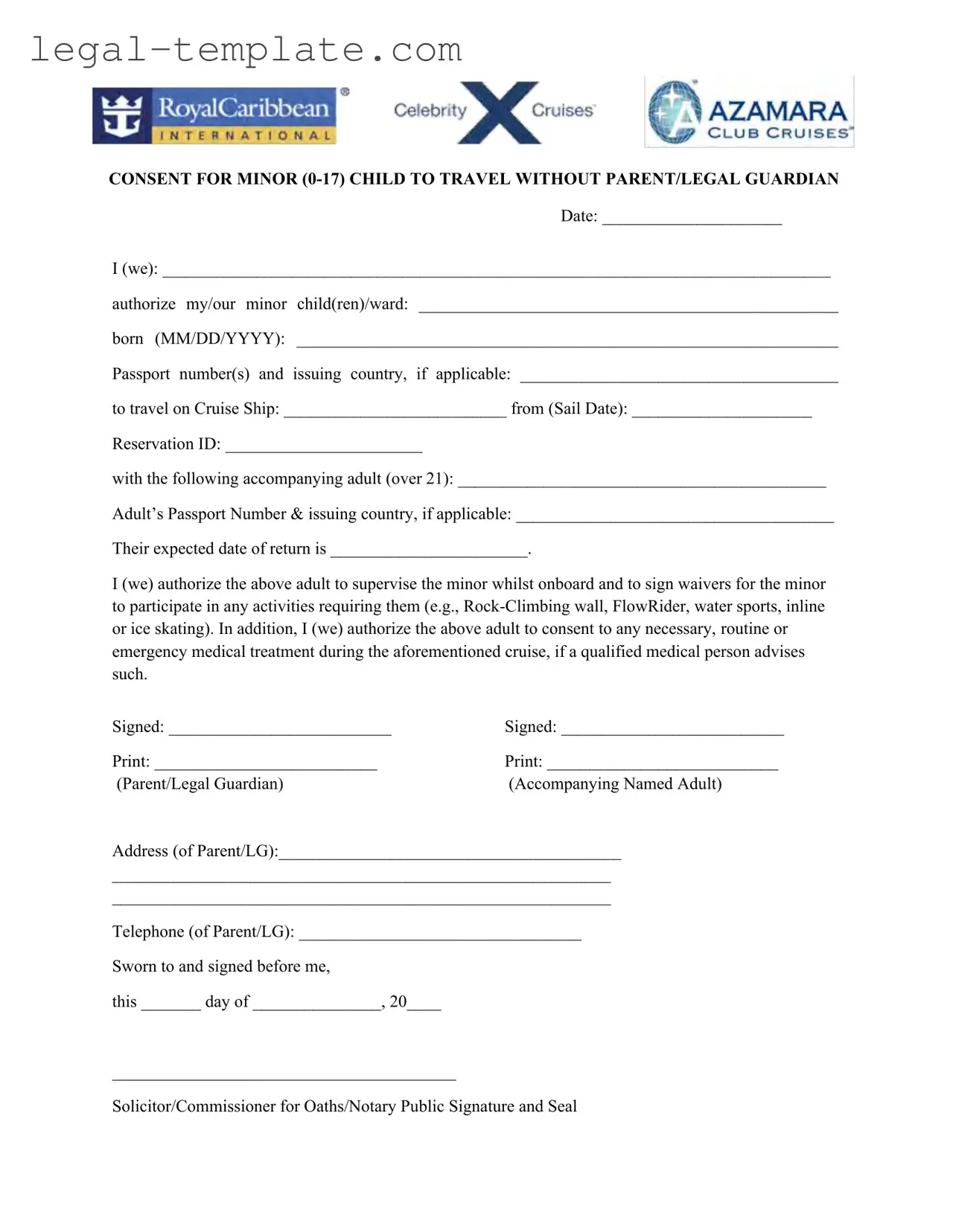 Free Royal Caribbean Parental Consent Template in PDF