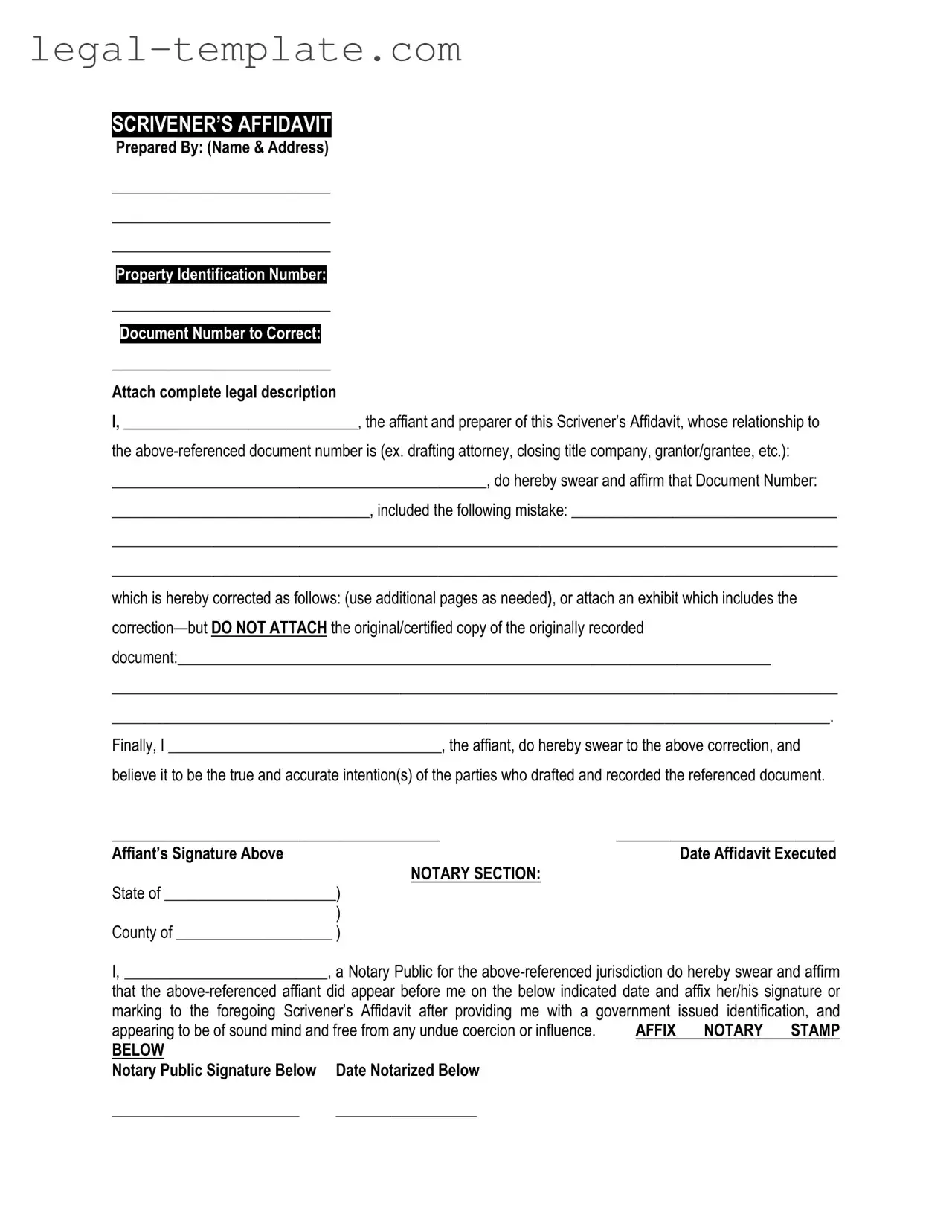 Free Scrivener's Affidavit Template in PDF
