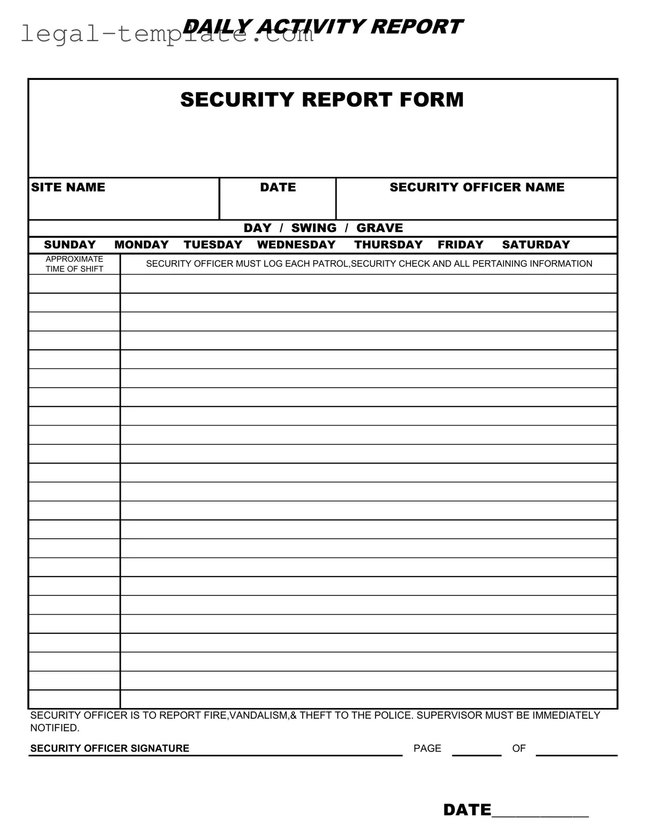 Free Security Guard Daily Report Sample Template in PDF