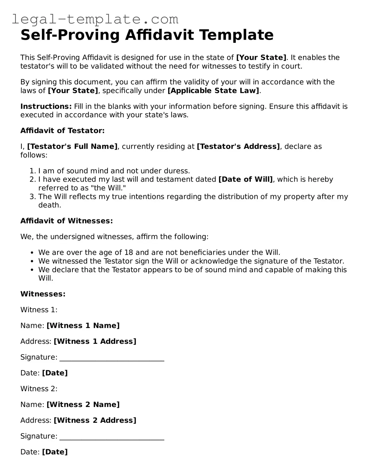 Printable Self-Proving Affidavit Template