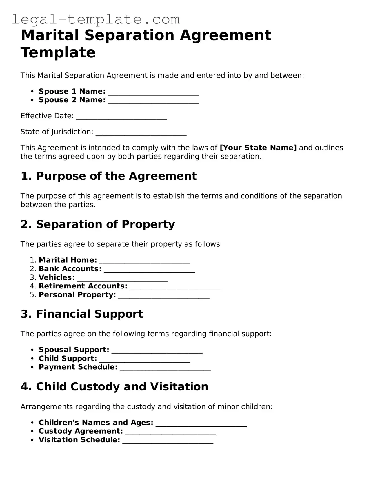 Printable Marital Separation Agreement Template