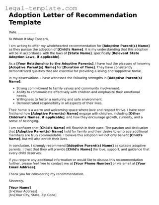 Printable Adoption Letter of Recommendation Template