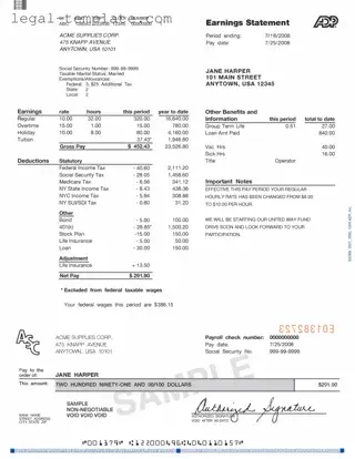 Free Adp Pay Stub Template in PDF