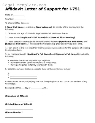 Printable Affidavit Letter of Support for I-751 Template