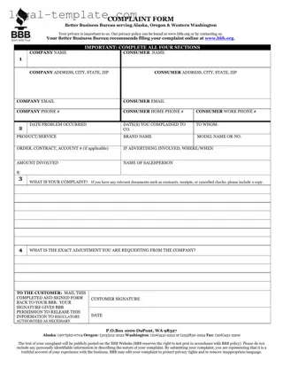 Free Bbb Complaint Template in PDF