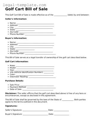Printable Golf Cart Bill of Sale Template