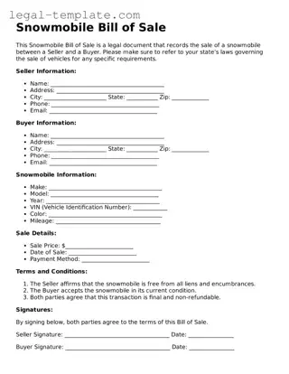 Printable Snowmobile Bill of Sale Template