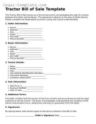Printable Tractor Bill of Sale Template