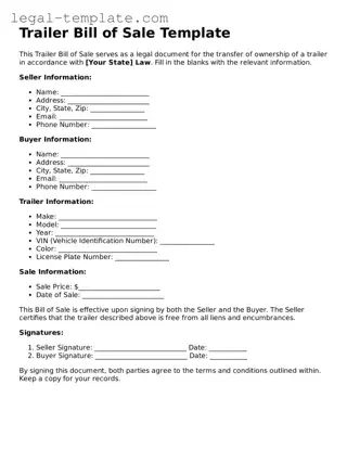 Printable Trailer Bill of Sale Template