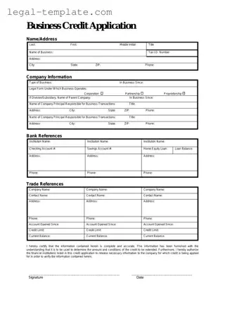 Free Business Credit Application Template in PDF