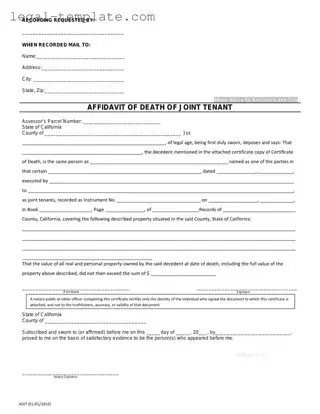 Free California Death of a Joint Tenant Affidavit Template in PDF