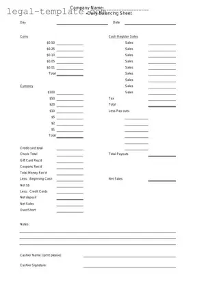 Free Cash Drawer Count Sheet Template in PDF