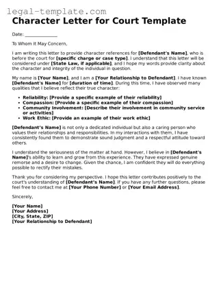 Printable Character Letter for Court Template