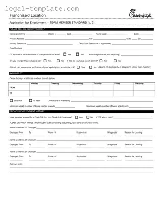 Free Chick Fil A Job Application Template in PDF