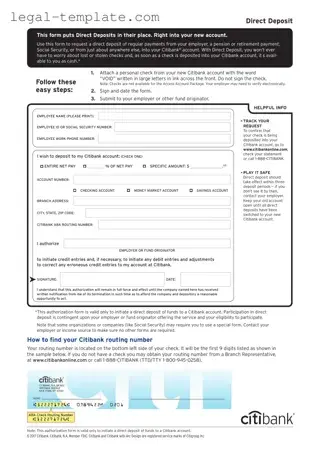 Free Citibank Direct Deposit Template in PDF