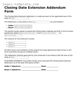 Printable Closing Date Extension Addendum Form Template