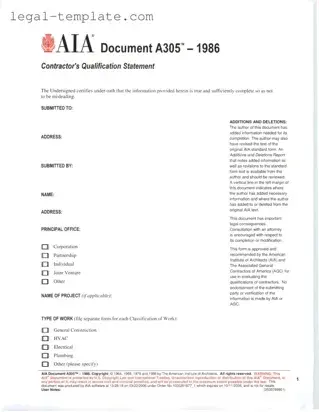 Free AIA A305 Template in PDF