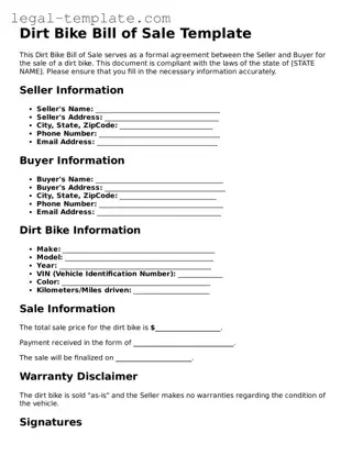 Printable Dirt Bike Bill of Sale Template