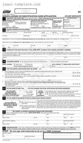 Free Ca Dmv Dl 44 Template in PDF
