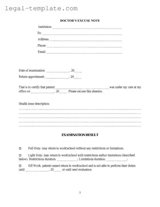 Free Doctors Excuse Note Template in PDF
