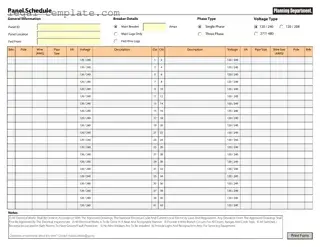 Free Electrical Panel Schedule Template in PDF