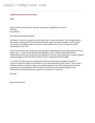 Free Emotional Support Animal Letter Template in PDF