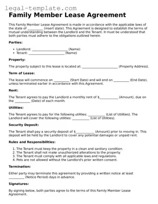 Printable Family Member Lease Agreement Template