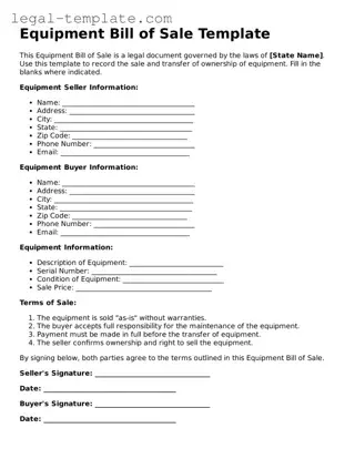 Printable Equipment Bill of Sale Template