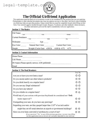Free Girlfriend Application Template in PDF