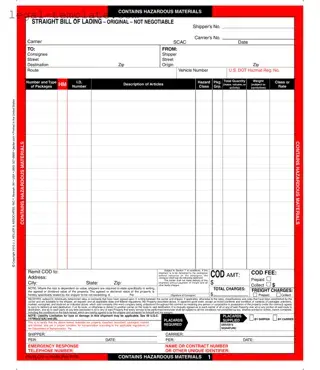 Free Hazard Bill Of Ladden Template in PDF