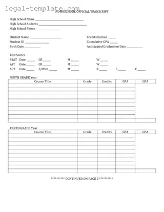 Free High School Transcript Template in PDF