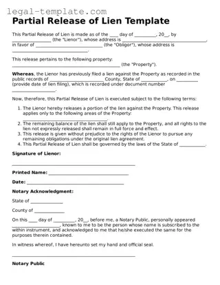 Printable Partial Release of Lien Template