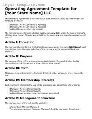 Printable Operating Agreement Template