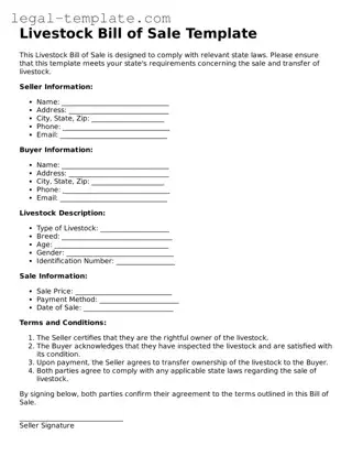 Printable Livestock Bill of Sale Template