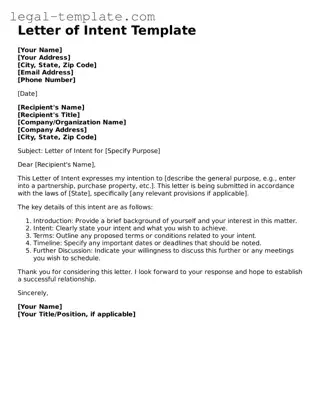 Printable Letter of Intent Template