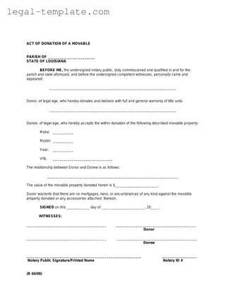 Free Louisiana act of donation Template in PDF